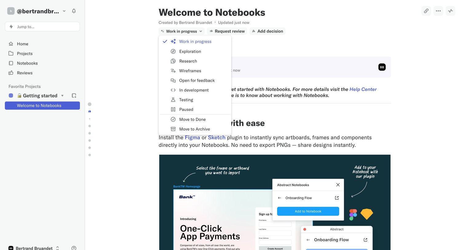 Abstract - Welcome to Notebooks screen