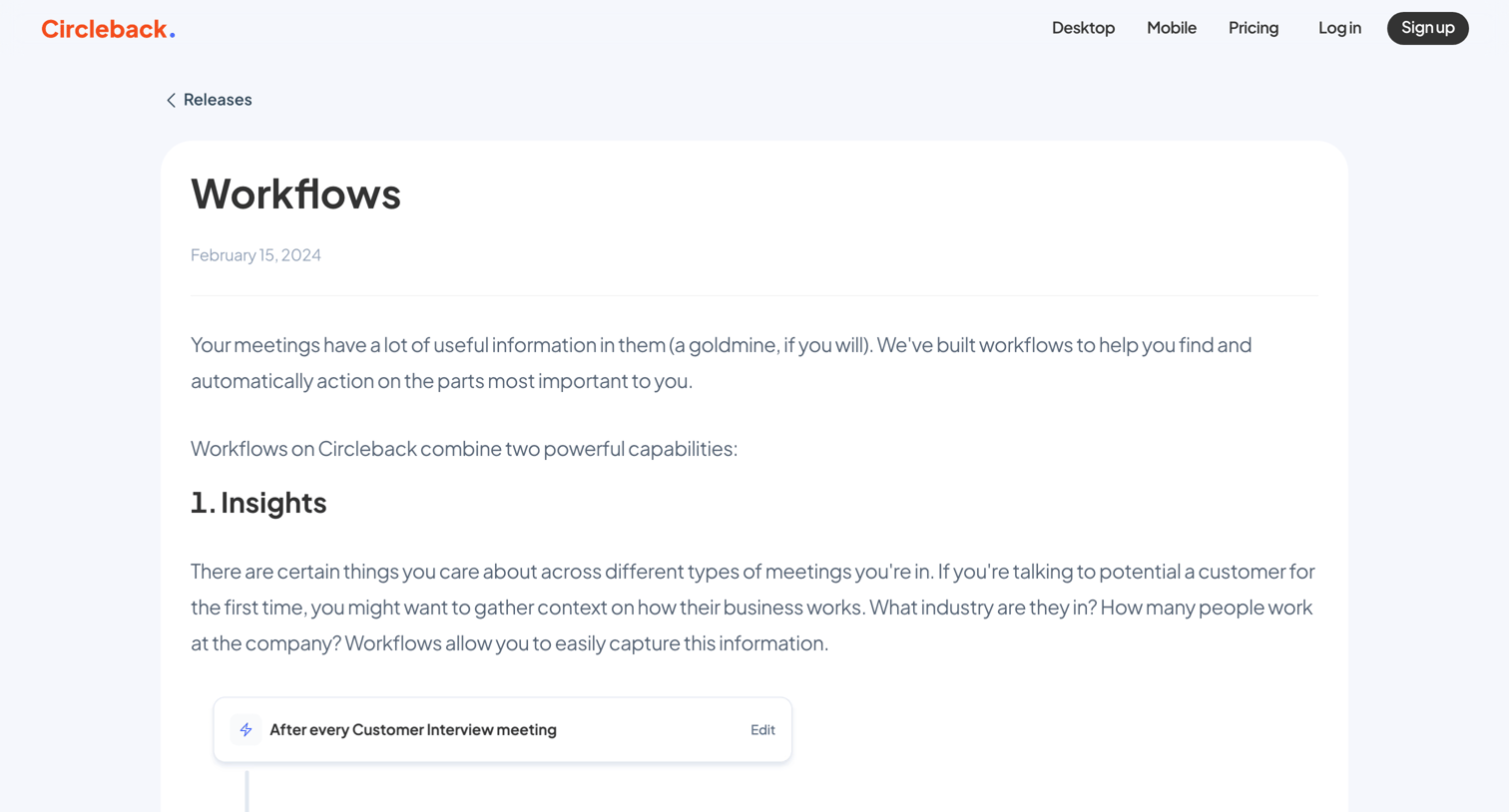 Circleback - Workflows - Circleback screen