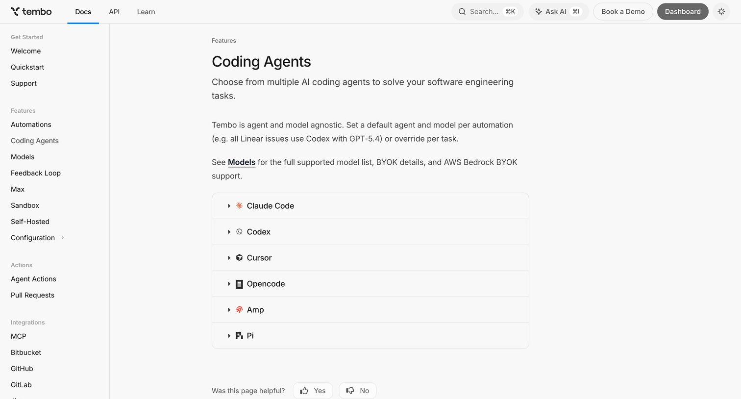 Coding Agents - Tembo Docs from Tembo