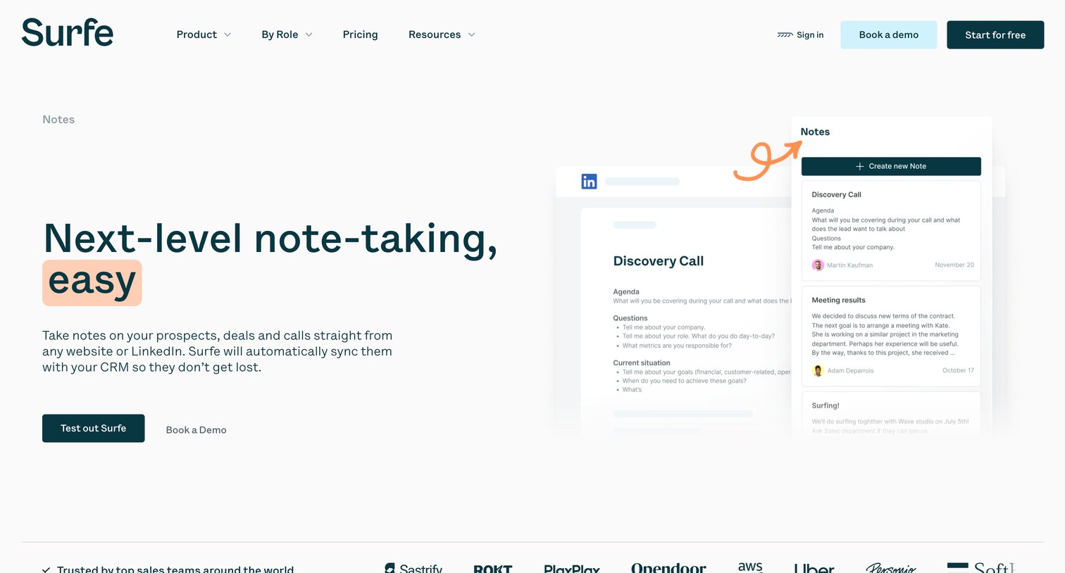 Surfe - Notes feature at Surfe | SURFE screen
