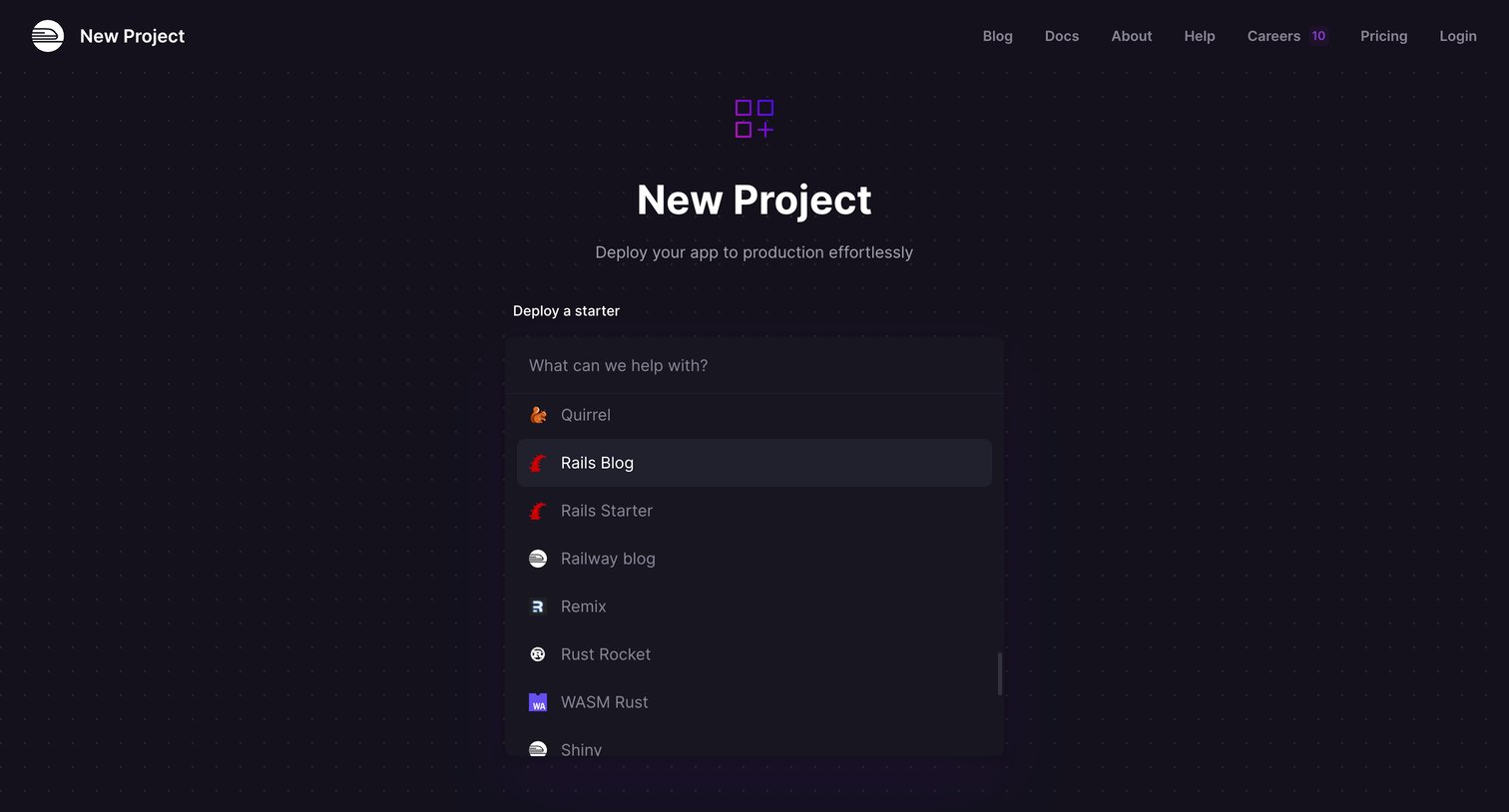 Railway - New project screen