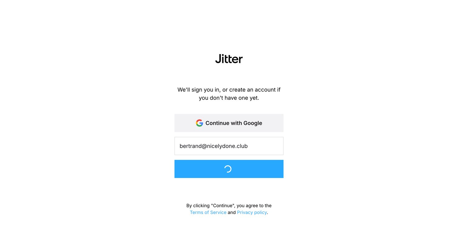 Jitter - Sign up · Jitter screen