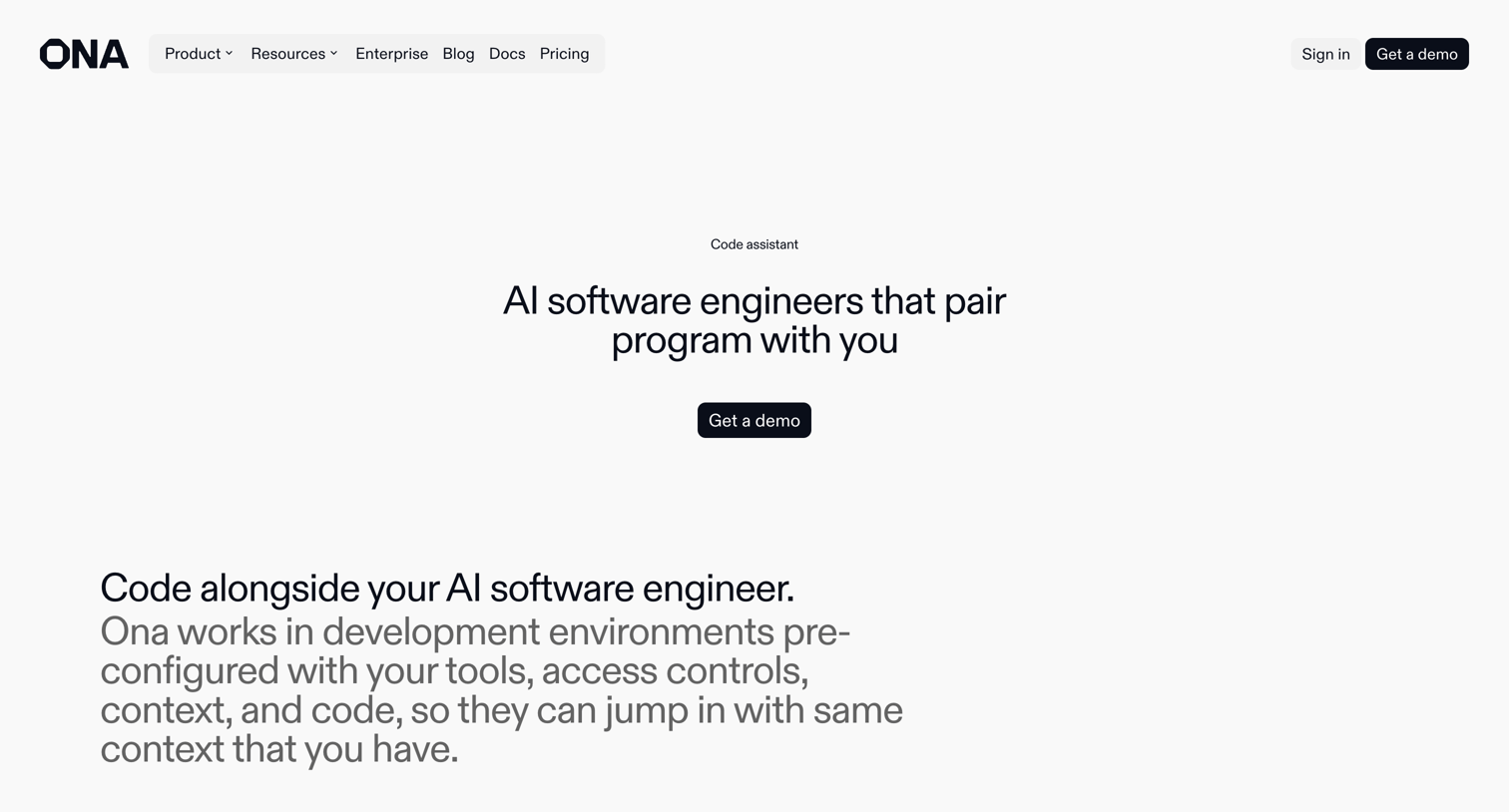 Ona - Code assistant  Ona - AI software engineers screen