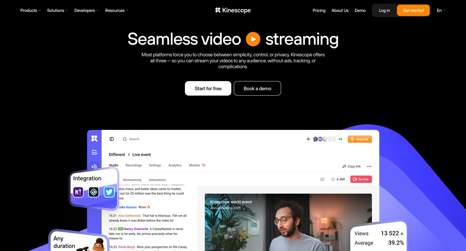 Kinescope - Video Streaming — Live & VOD Ultra-Low Latency Kinescope screen