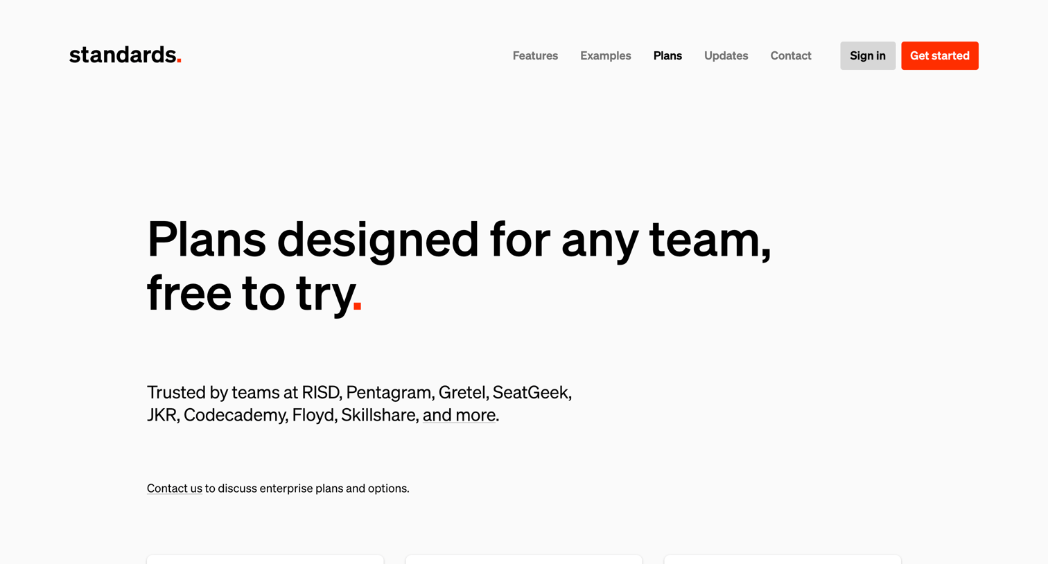 Standards - Plans, pricing, comparisons, and FAQ — Standards screen