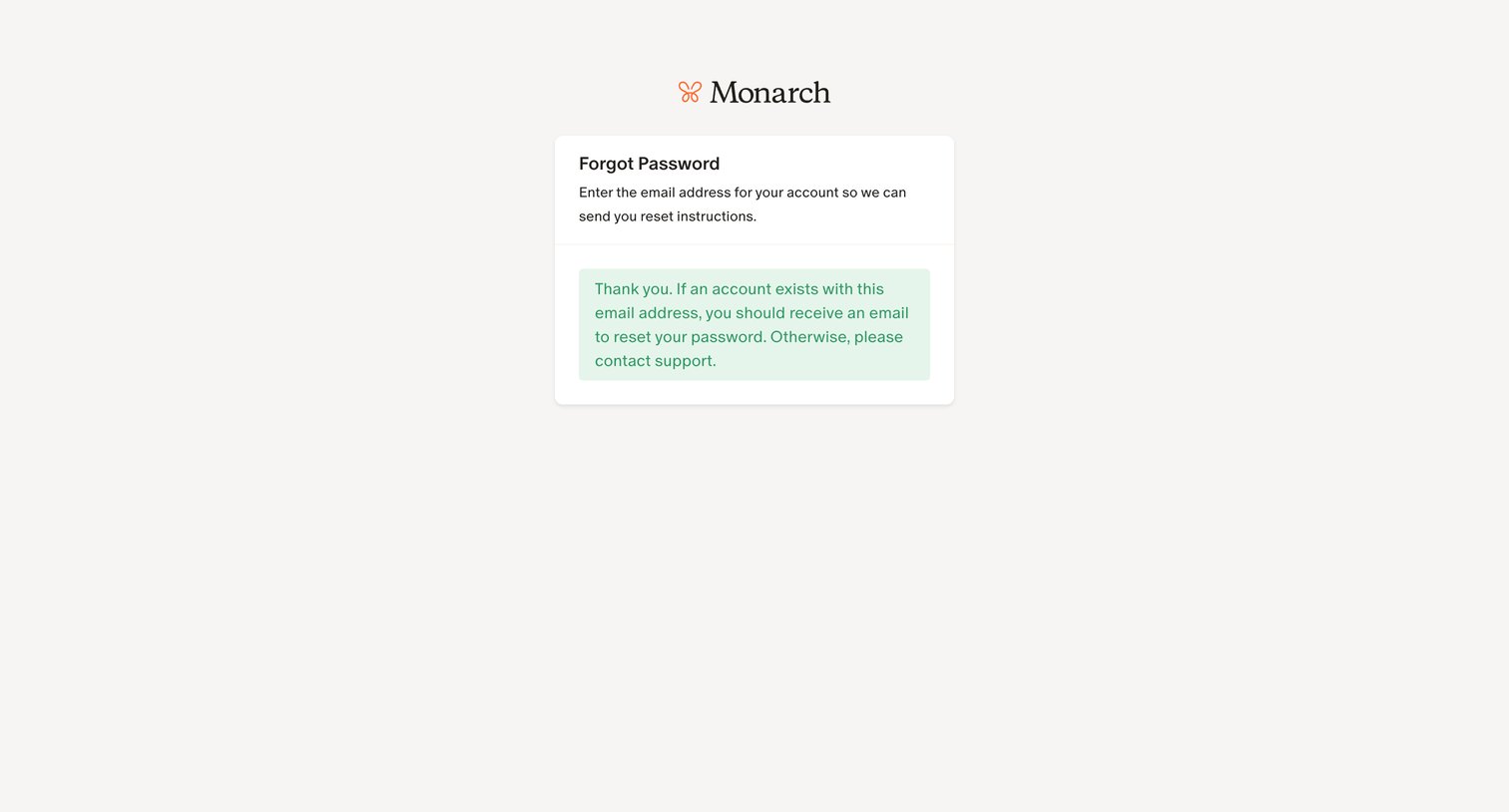Monarch - Monarch | Forgot Password screen
