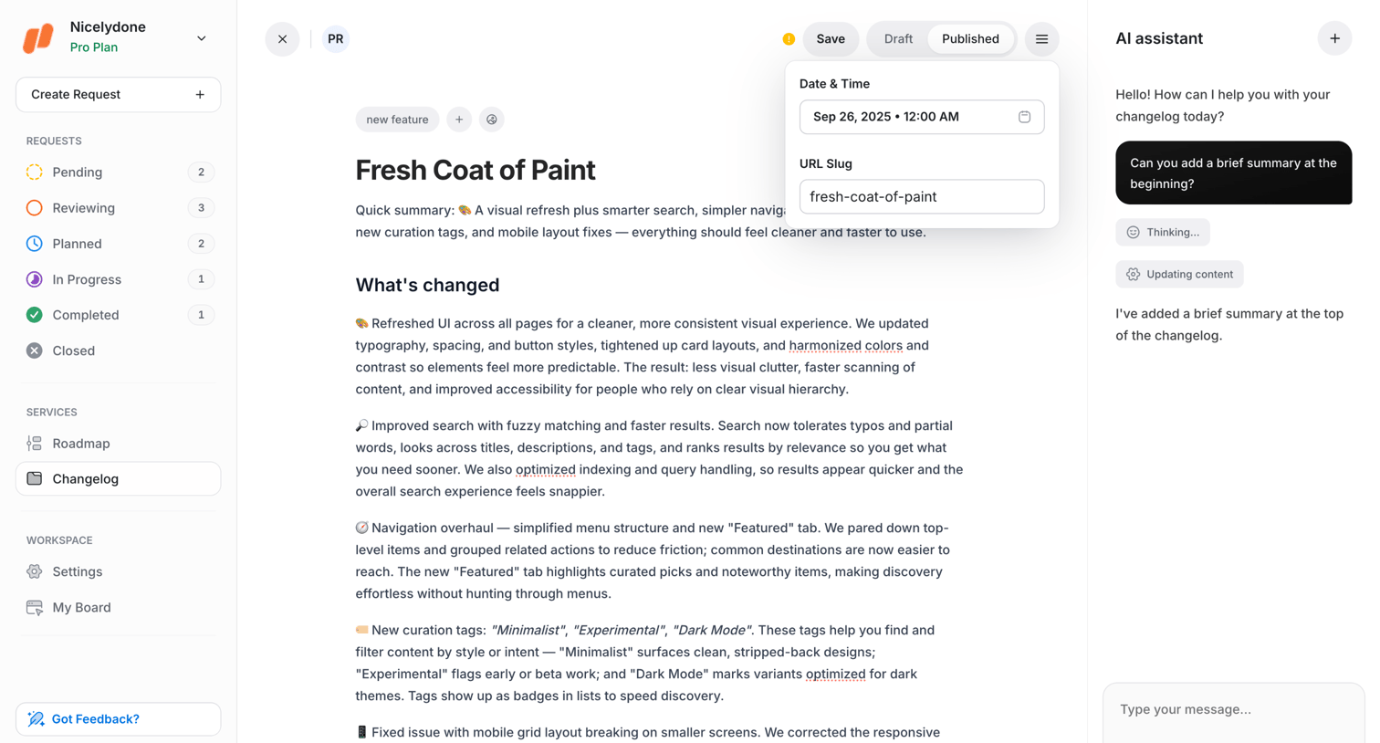 UserJot - Changelog | UserJot screen