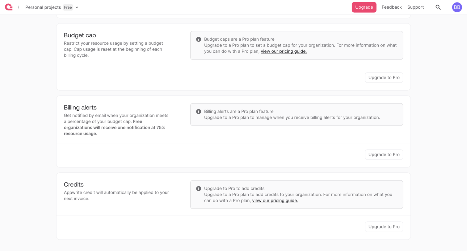Appwrite - Organizations - Appwrite screen
