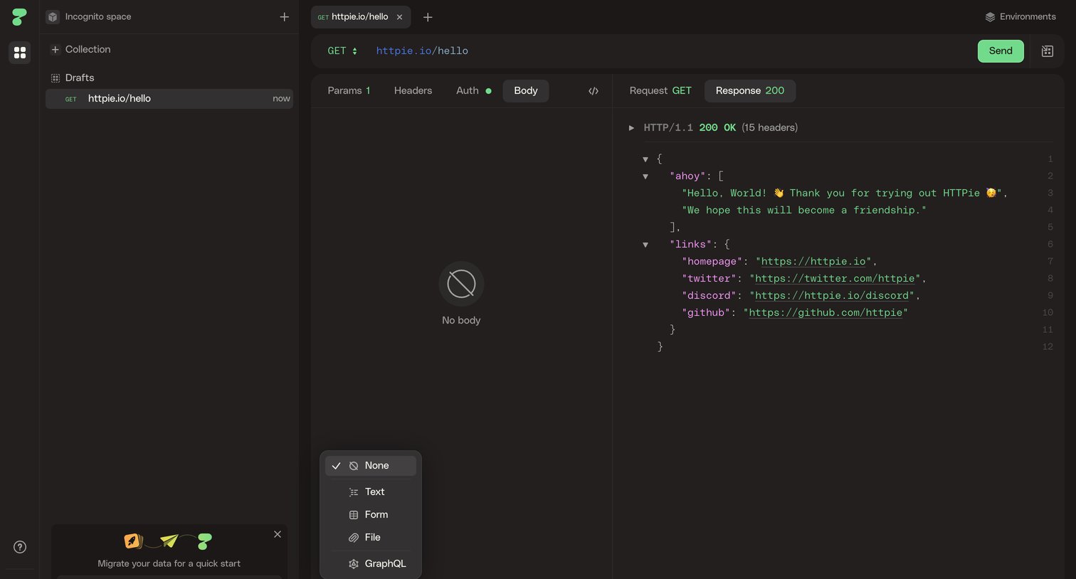 Httpie - HTTPie for Web — API testing client screen