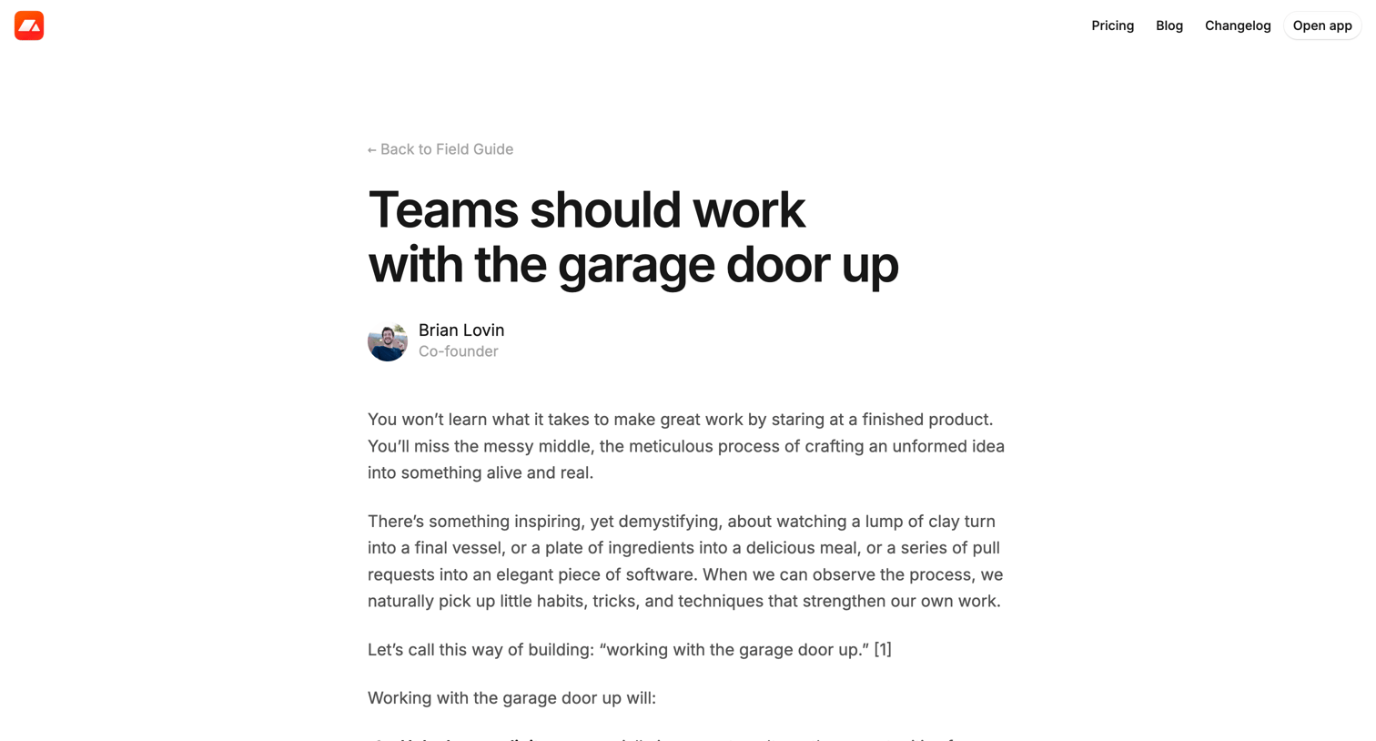 Campsite - Teams should work with the garage door up · Campsite screen