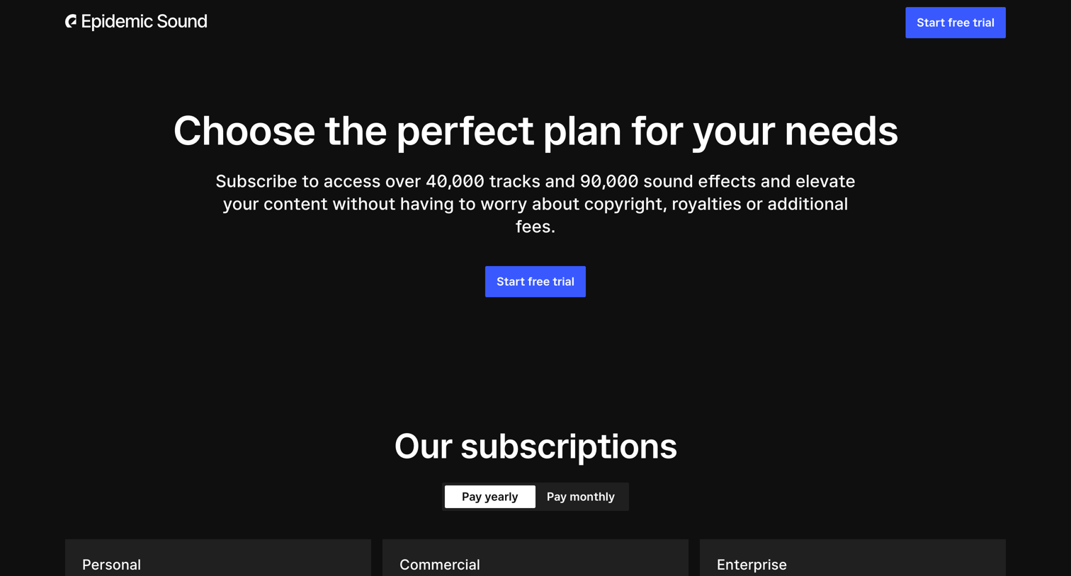 Epidemic Sound - Choose the perfect plan for your needs | Epidemic Sound screen