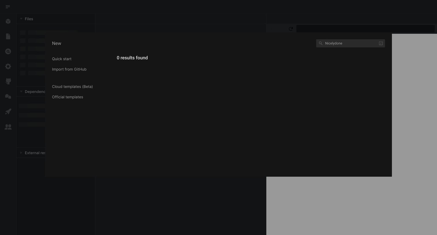 CodeSandbox - Create a new Sandbox - CodeSandbox screen