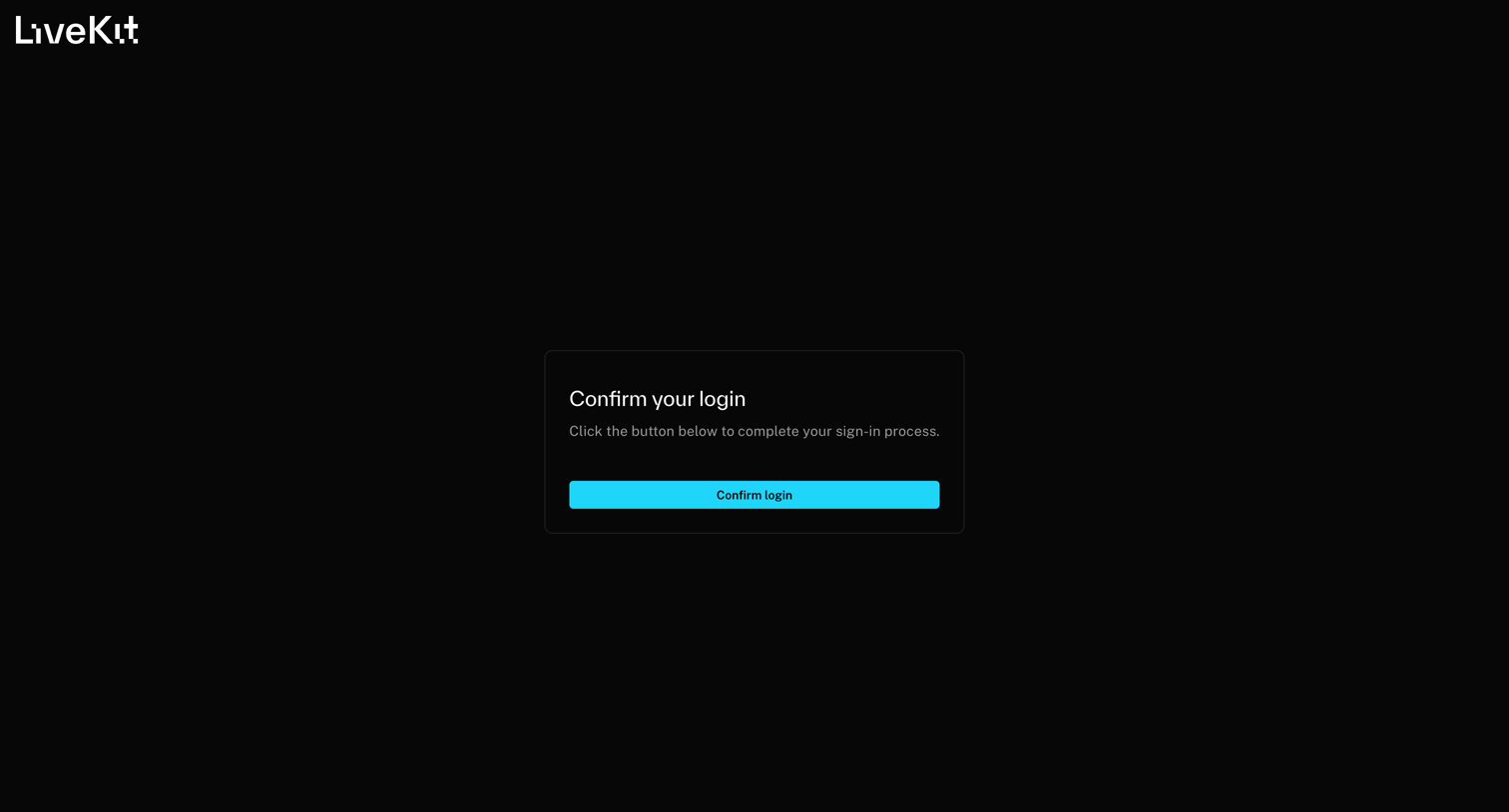 Livekit - Verify Magic Link | LiveKit Cloud screen