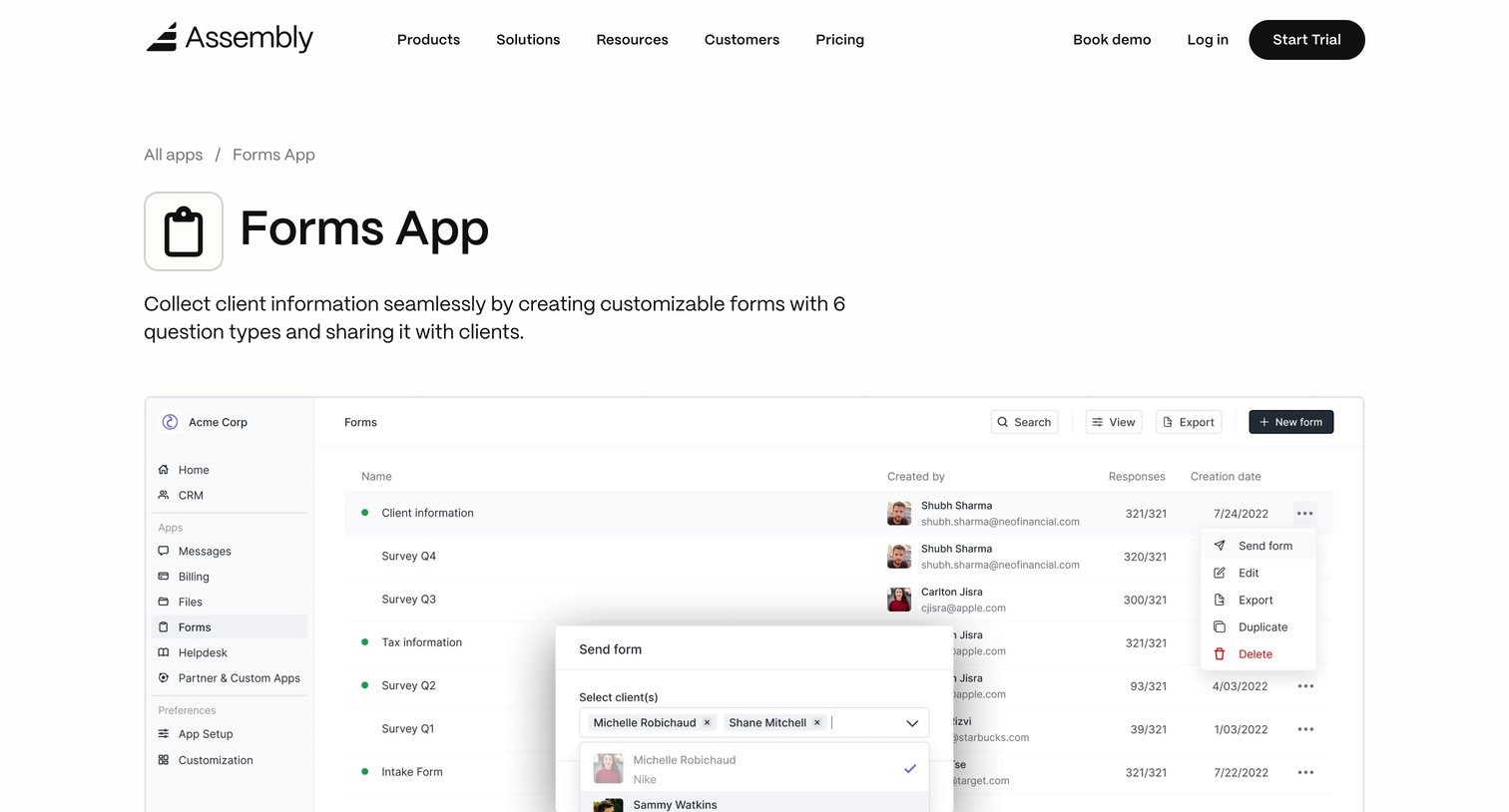 Assembly AI App Builder - Install Forms App  Assembly screen