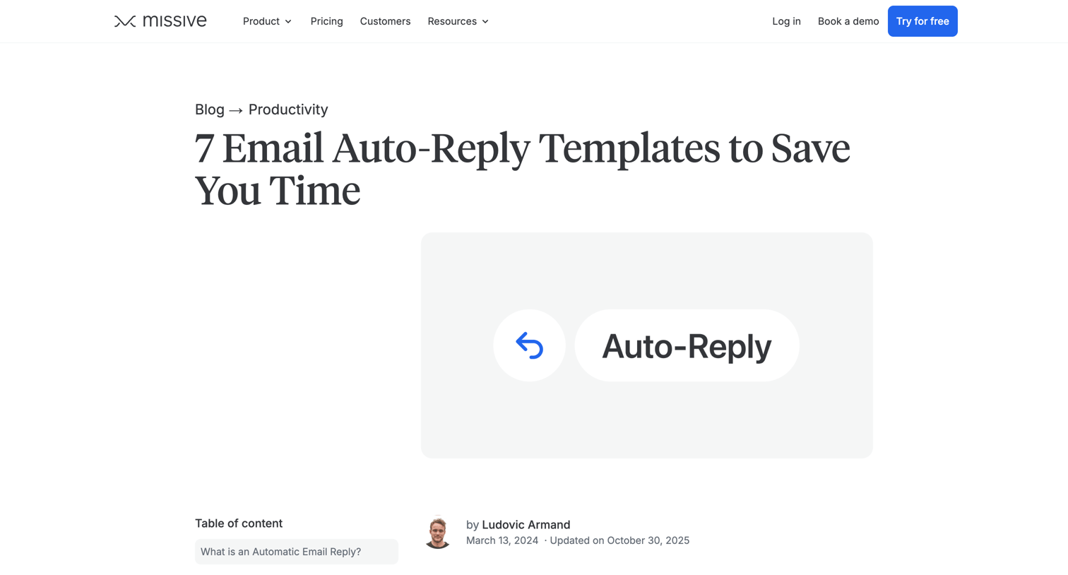 Missive - 7 Email Auto-Reply Templates to Save You Time · Missive Blog screen