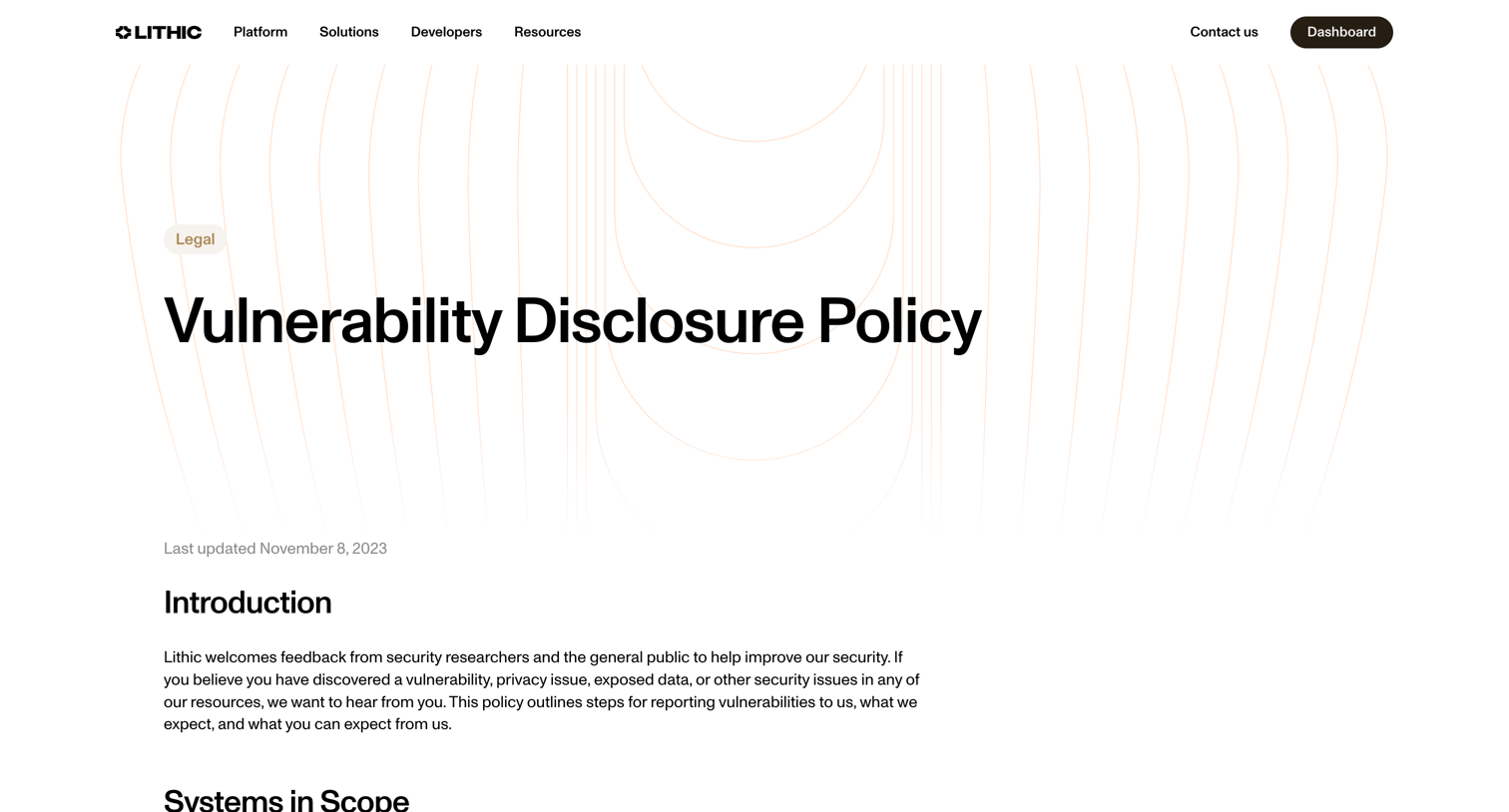 Lithic - Vulnerability Disclosure Policy | Lithic screen