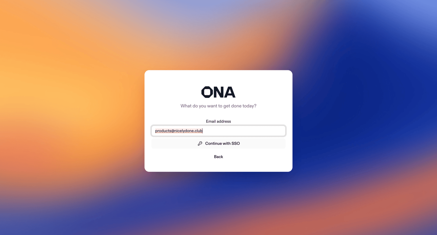 Ona - Login | Ona screen