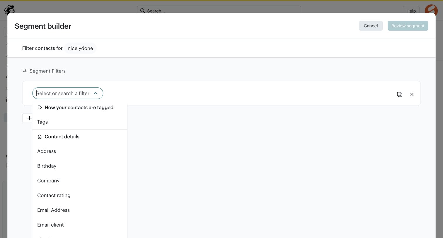 Mailchimp - Segments | Mailchimp screen