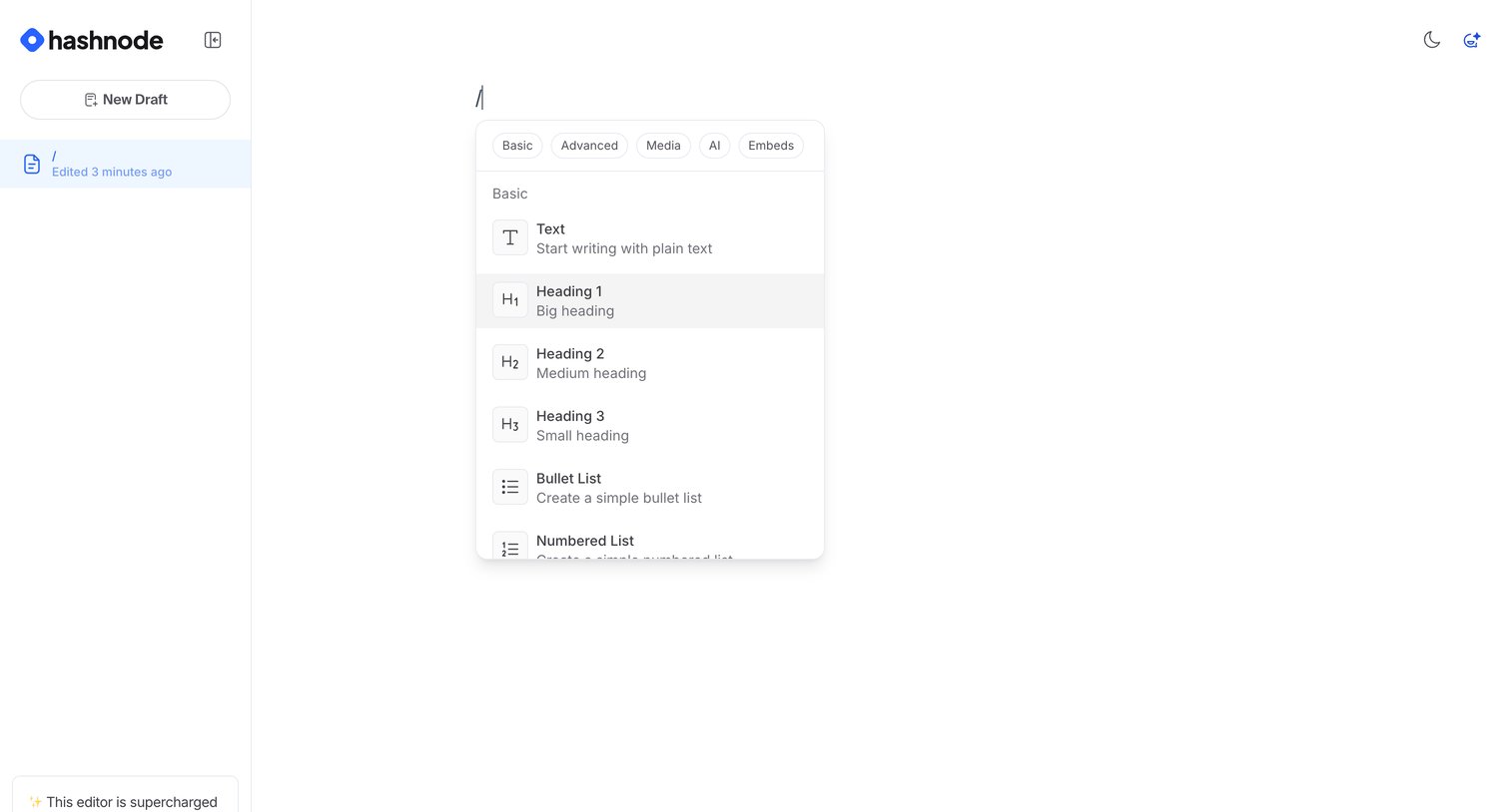 Hashnode - Free AI-powered Markdown WYSIWYG editor — Hashnode screen
