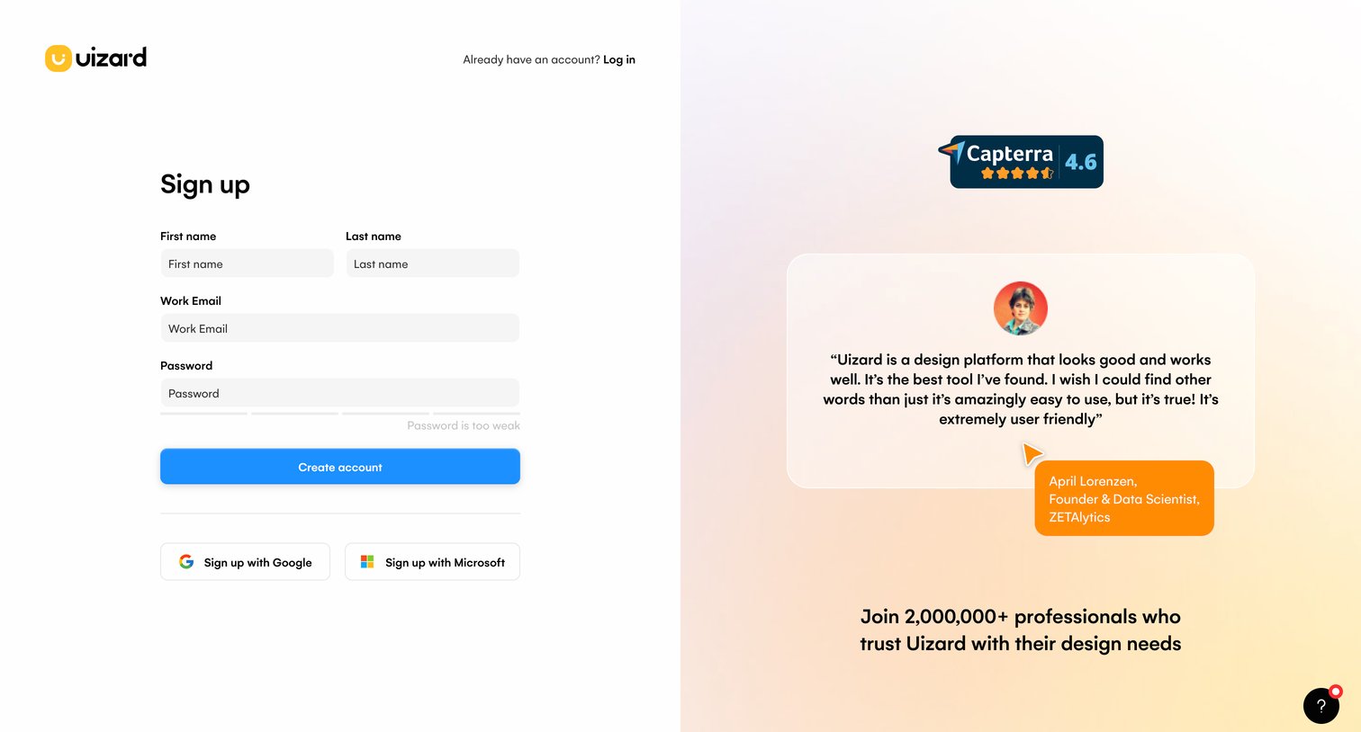 Uizard - Sign up – Uizard screen