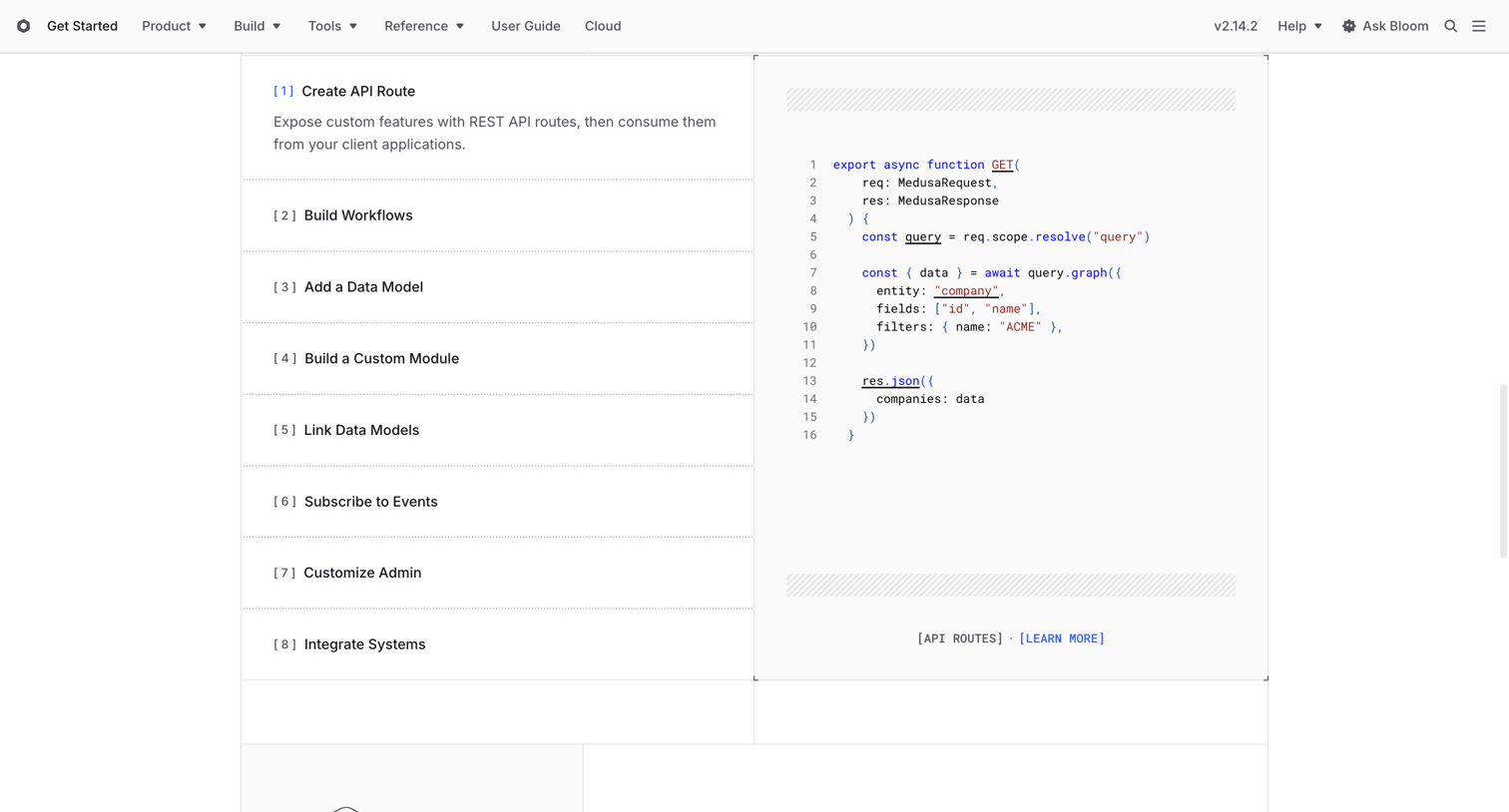 Bloom - Medusa Documentation screen