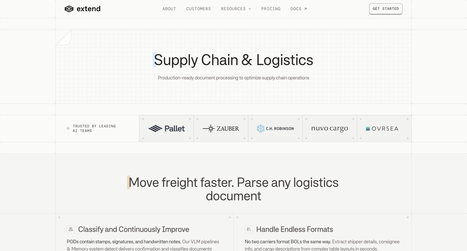 Extend - AI Document Processing Supply Chain & Logistics OCR | Extend screen