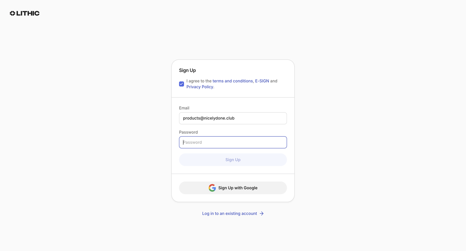 Lithic - Lithic - Sign Up screen