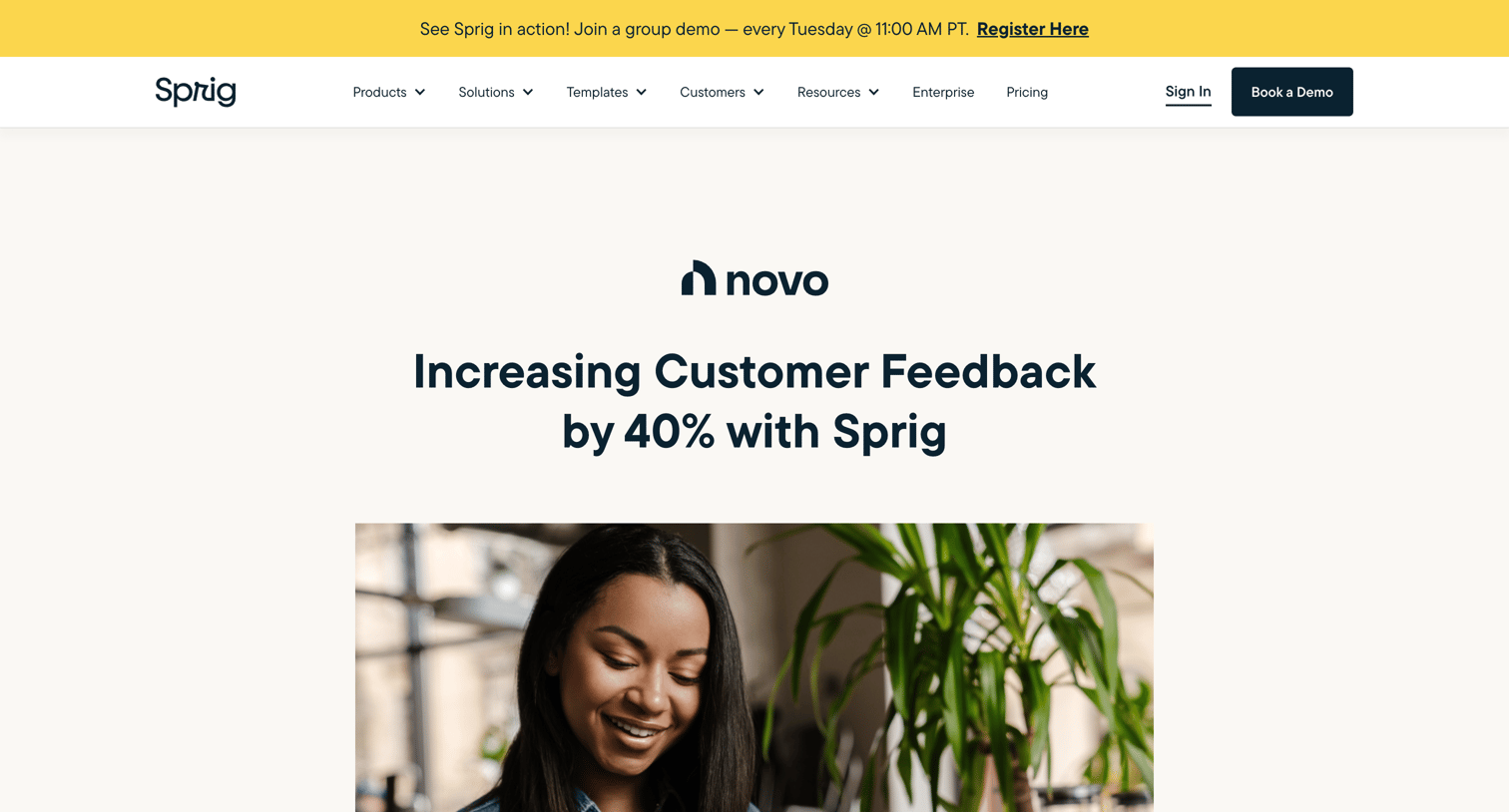 Sprig - Novo Increasing Customer Feedback by 40 with Sprig screen