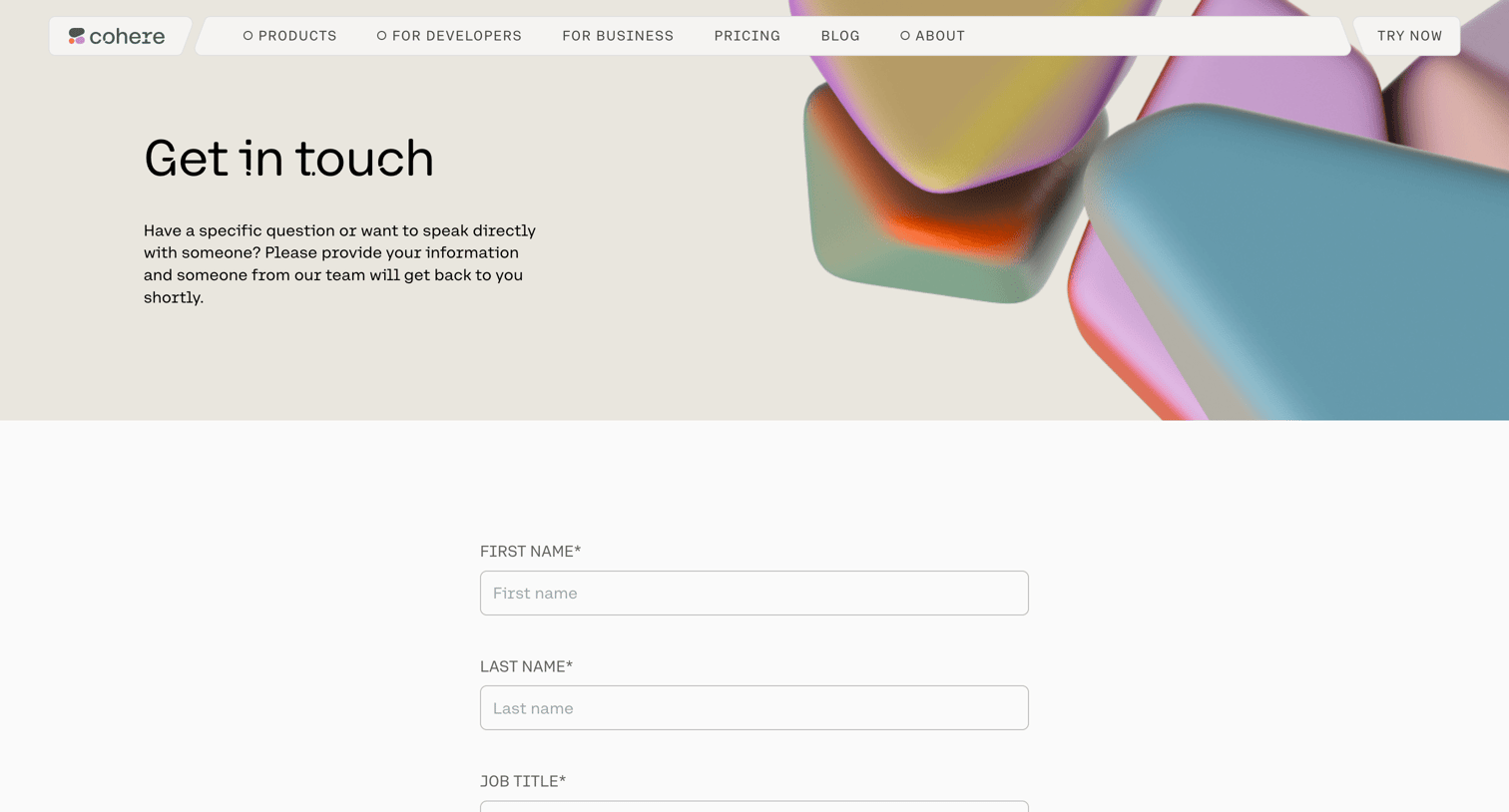 Cohere - Contact Sales - Get in Touch with Coheres Team | Cohere screen