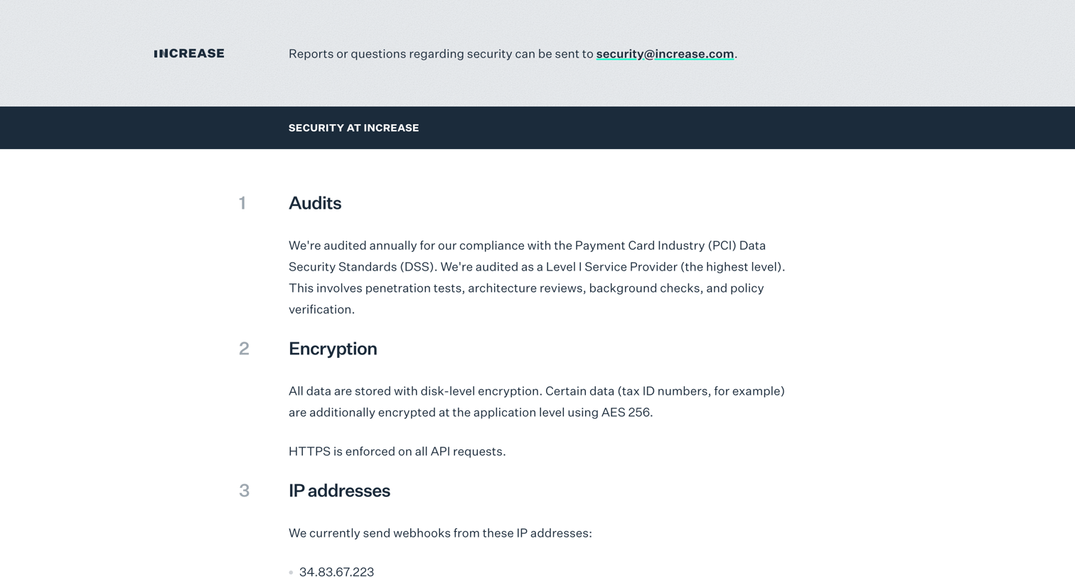 Increase - Increase › Security at Increase screen