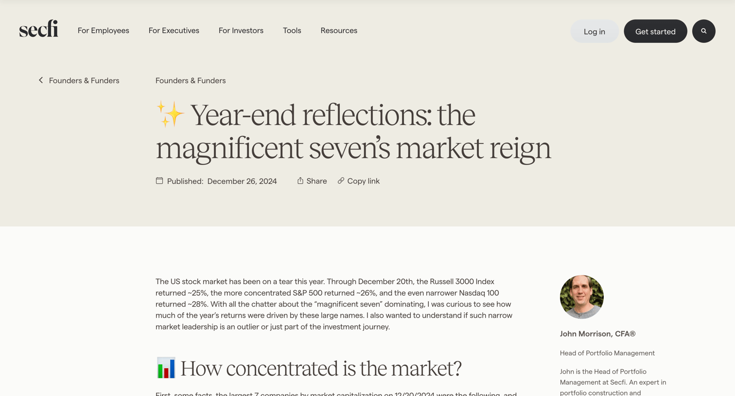 Secfi - Magnificent Seven and Market Trends 2024 Year-End Stock Market In screen