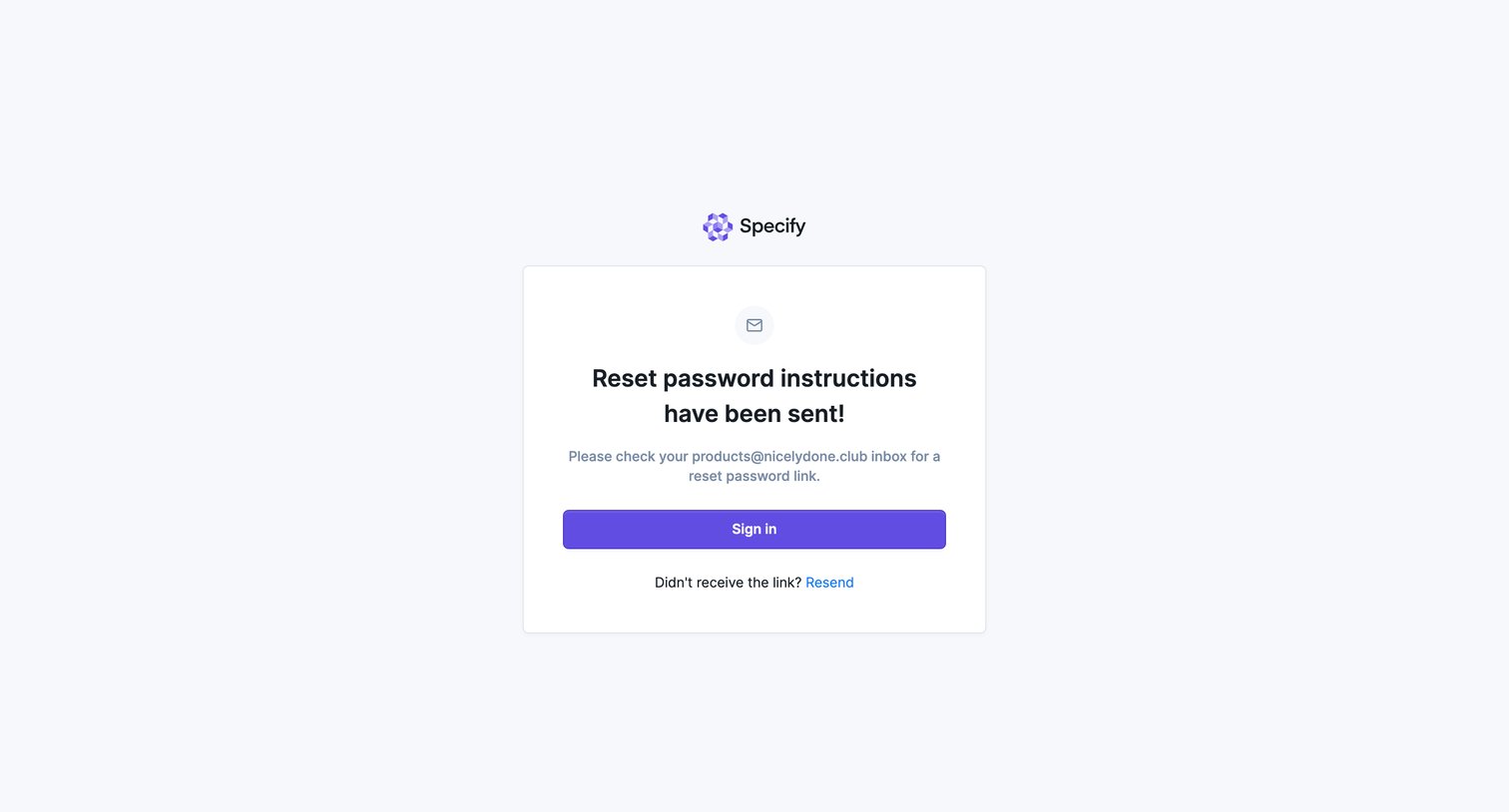 Specify - Specify · Forgot password screen