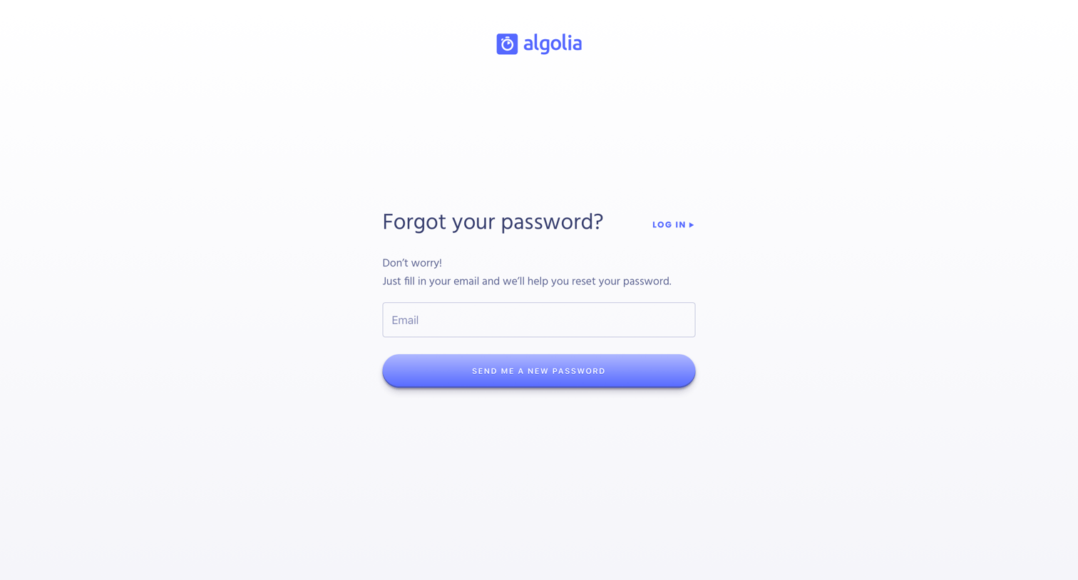 Algolia - Password reset screen