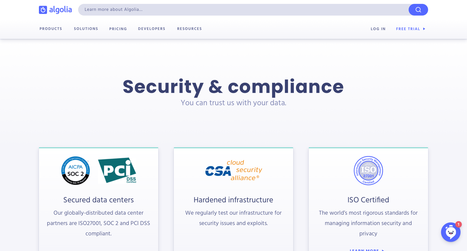 Algolia - Security screen