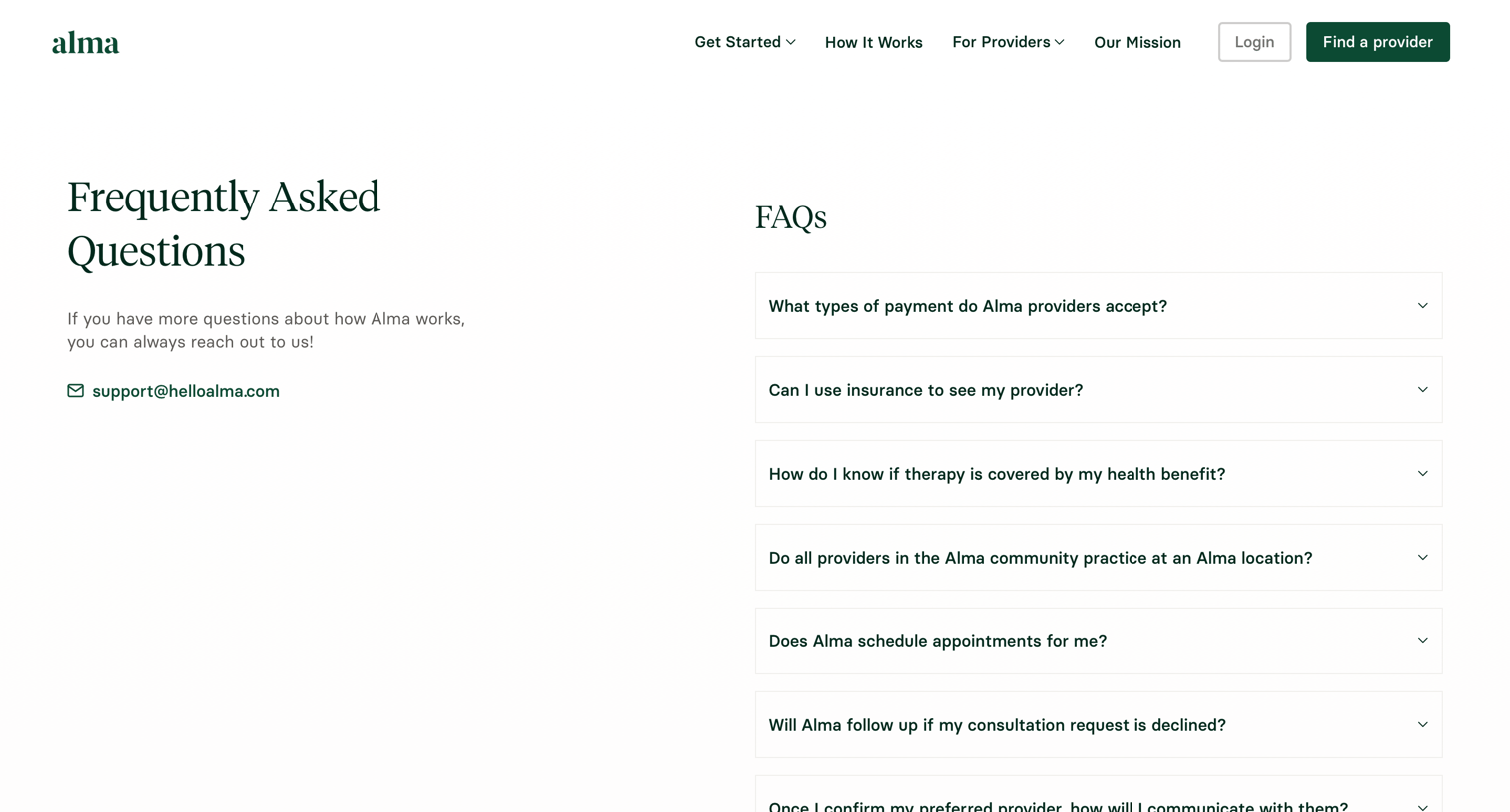 Alma - FAQs — Alma screen
