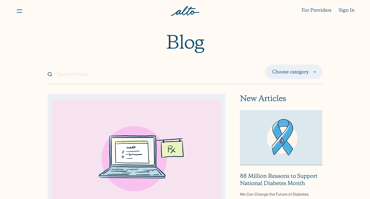 Alto pharmacy - Blog screen