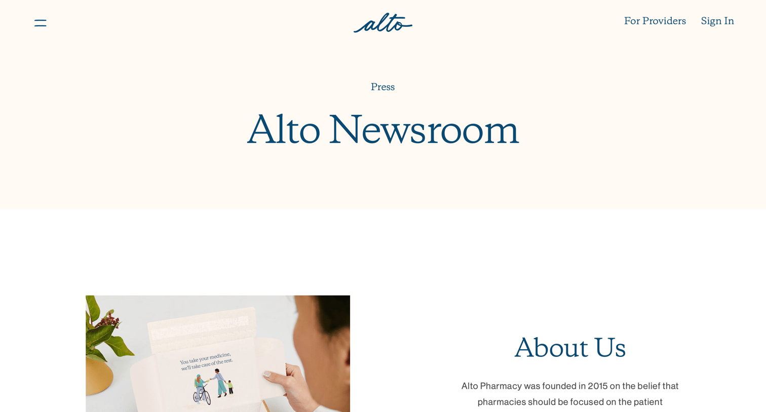 Alto pharmacy - Press screen