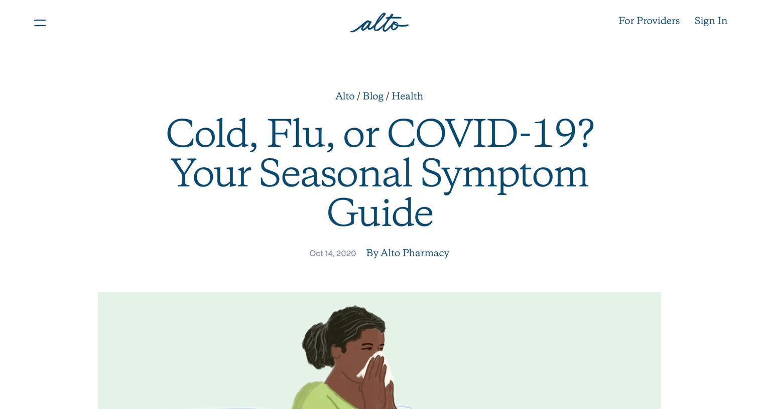 Alto pharmacy - Blog screen