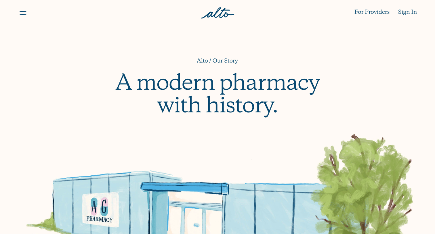 Alto pharmacy - About / Mission screen