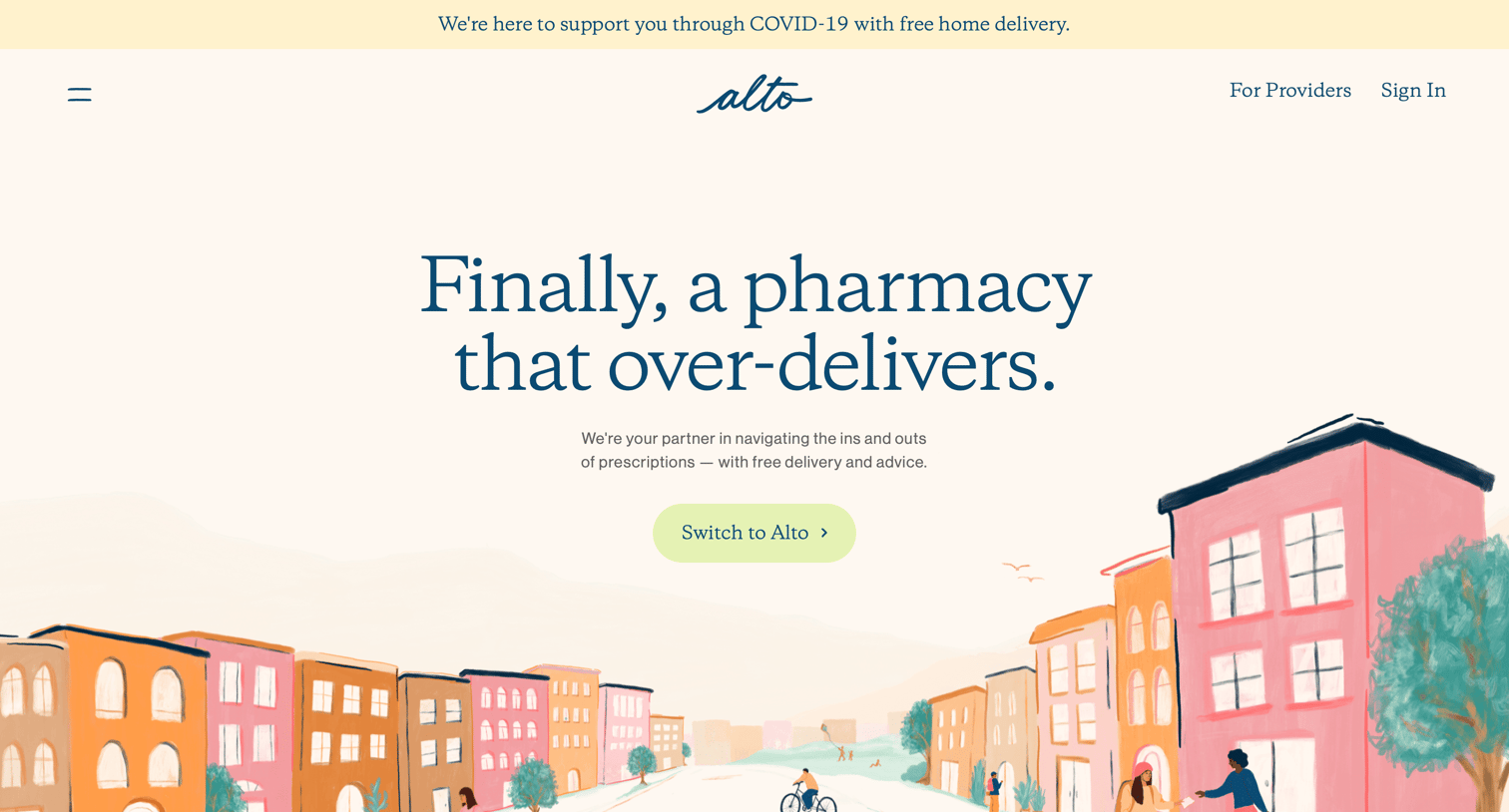 Alto pharmacy - Landing page screen