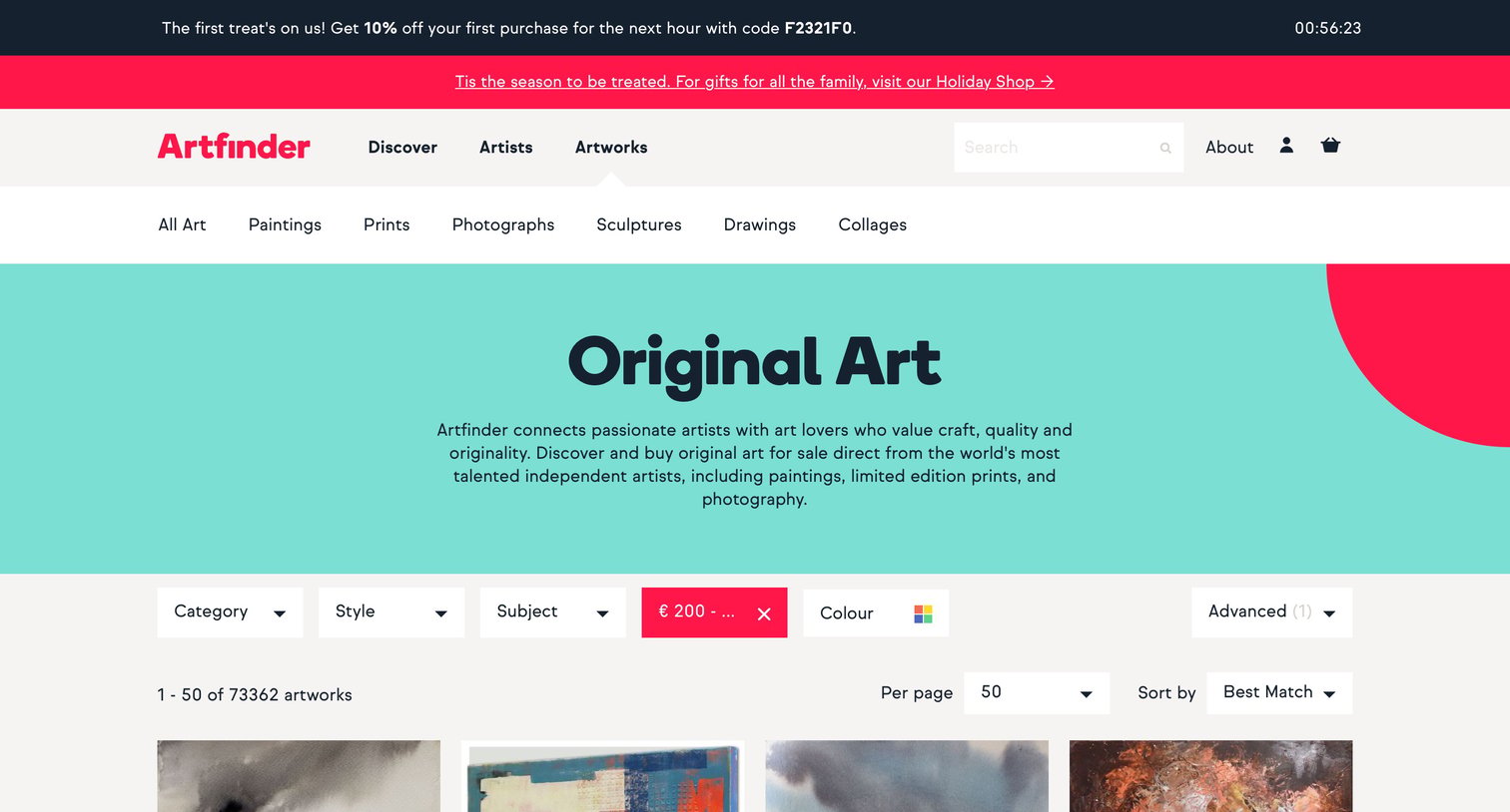 Artfinder - Collection screen