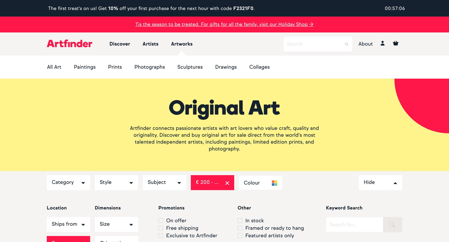 Artfinder - Filters screen