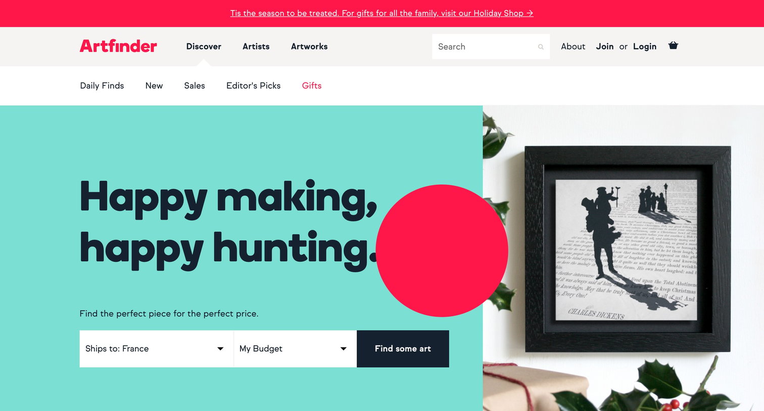 Artfinder - Landing page screen