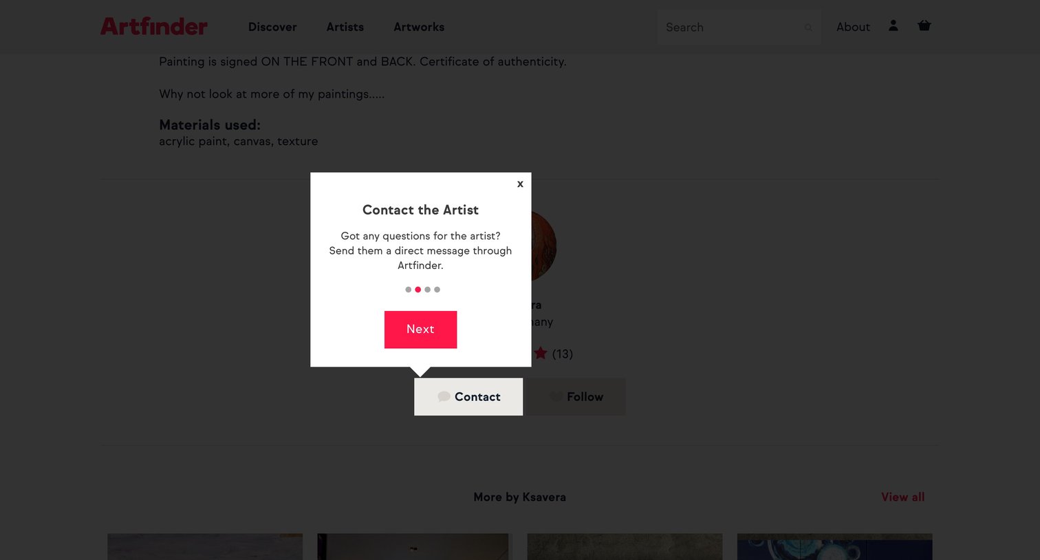 Onboarding from Artfinder