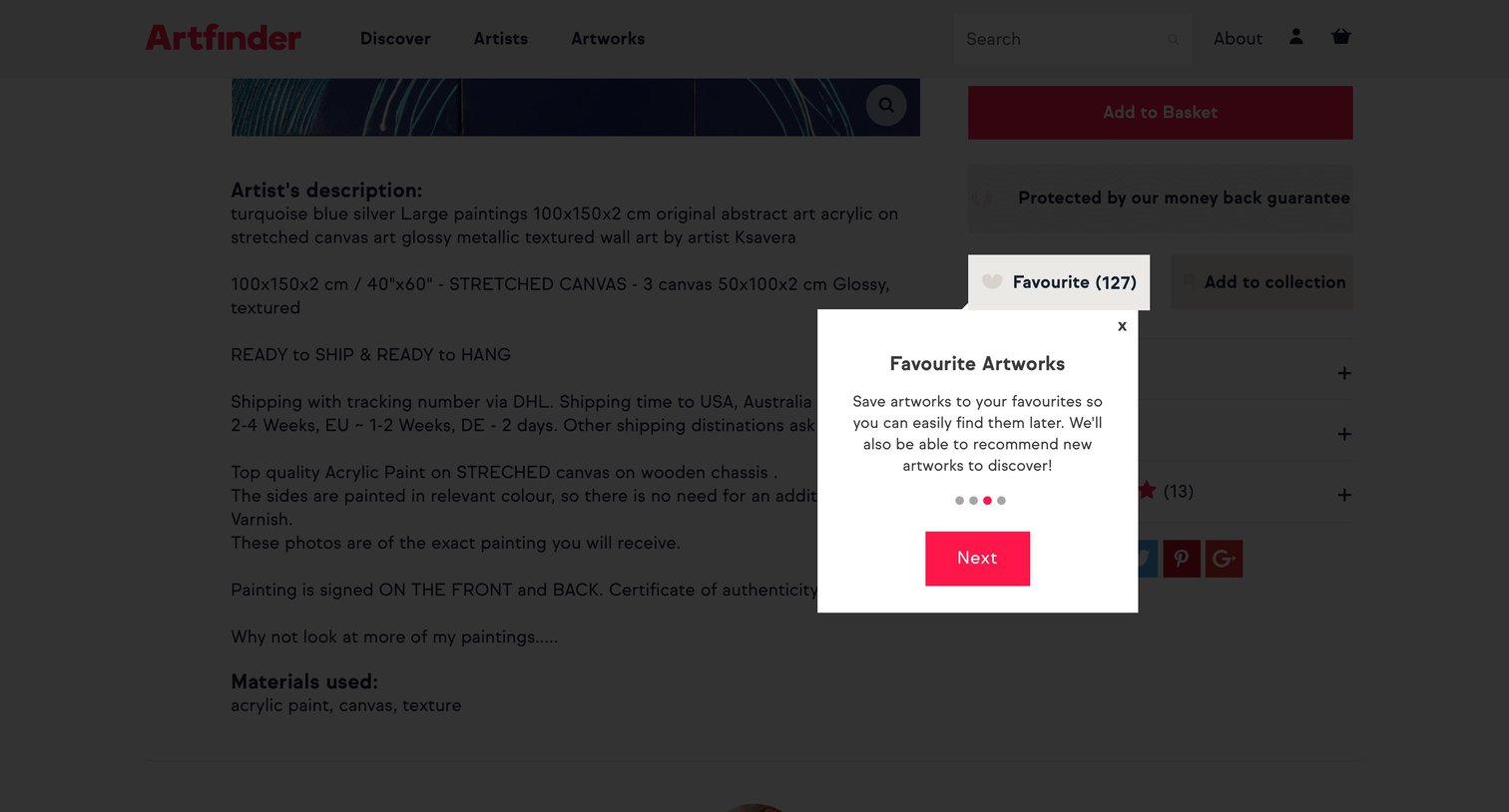 Onboarding from Artfinder