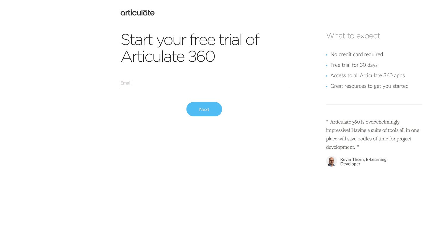 Articulate - Sign up screen