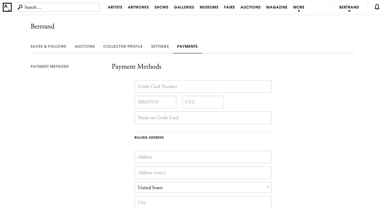 Settings from Artsy