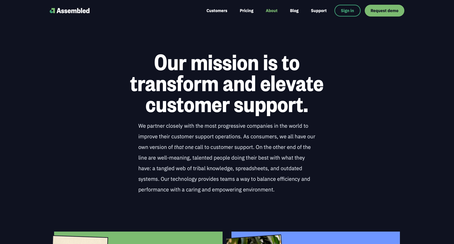 Assembled - About / Mission screen