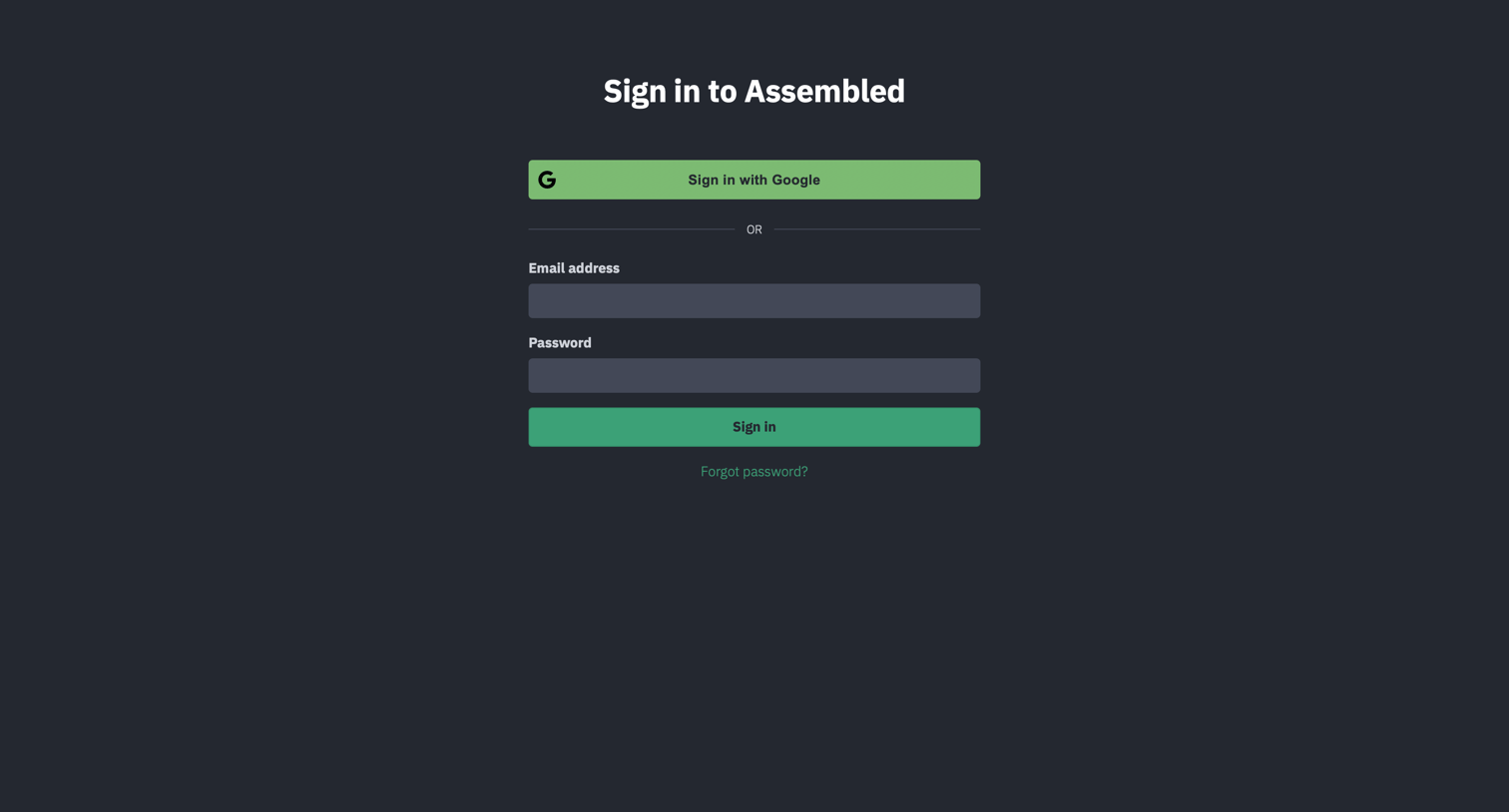 Assembled - Sign in screen