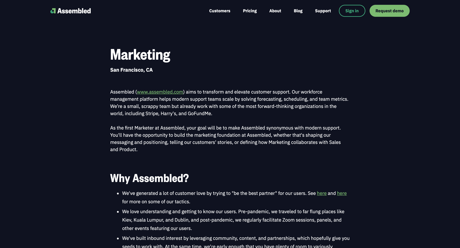 Assembled - Careers screen